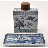 Large Chinese blue and underglaze red tea canister,