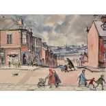 Norman Stansfield Cornish (1919-2014) "Street Scene" - a view in Tyneside with women and children,