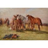 John Atkinson (1863-1924) A Northern horse fair, signed, watercolour, 42 x 61cms; 16 1/2 x 24in.