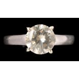 A single stone solitaire diamond ring, the brilliant cut diamond measuring 7.4 x 7.4 x 4.