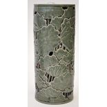 Chinese carved monochrome green glaze vase,