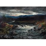 John Falconar Slater (1857-1937) A Northumbrian river at sunset, signed, oil on board, 53.