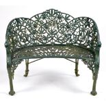 A Victorian green painted cast iron garden seat, by Coalbrookdale Co., in No.