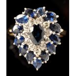 A sapphire and diamond cluster ring,