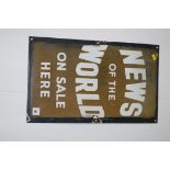 'News Of The World' enamel advertising sign, 31 x 51cms.