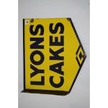 'Lyons Cakes' enamel advertising sign, double sided, 45 x 40cms.