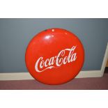 'Coca-Cola' enamel advertising sign, of roundel form, 92cms diameter.