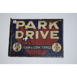 'Park Drive Plain & Cork tipped' enamel advertising sign, double sided, 40 x 30cms.