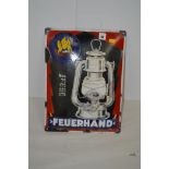 'Feuerhand Storm Lantern' enamel advertising sign, 30 x 40cms, (restorations).