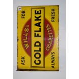 'Wills Gold Flake Cigarettes' enamel advertising sign, double sided, 46 x 31cms.