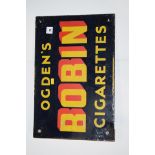 'Ogdens Bobbin Cigarettes' enamel advertising sign, with wooden bracket, 46 x 30cms.