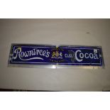 'Rowntree's Cocoa' enamel advertising sign, 64 x 14cms, in metal mount (restorations).