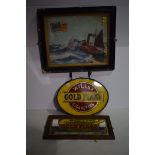 'Wills Gold Flake Cigarette' reverse painted glass advertising sign, in metal mount,