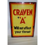 'Craven "A" Cigarettes' enamel advertising sign, inscribed "Will not Affect Your Throat",