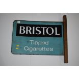 'Bristol Tipped Cigarettes' enamel advertising sign, double sided, mounted to wooden bracket,