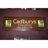 'Cadburys Chocolate' enamel advertising sign, inscribed "Cadburys Made at Bournville,