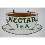 'Nectar' tea enamel advertising sign, in the form of a teacup and saucer, double sided,