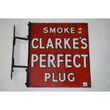 'Clarks Cigarette' enamel advertising sign, inscribed "Smoke Clarks's Perfect Plug", double sided,