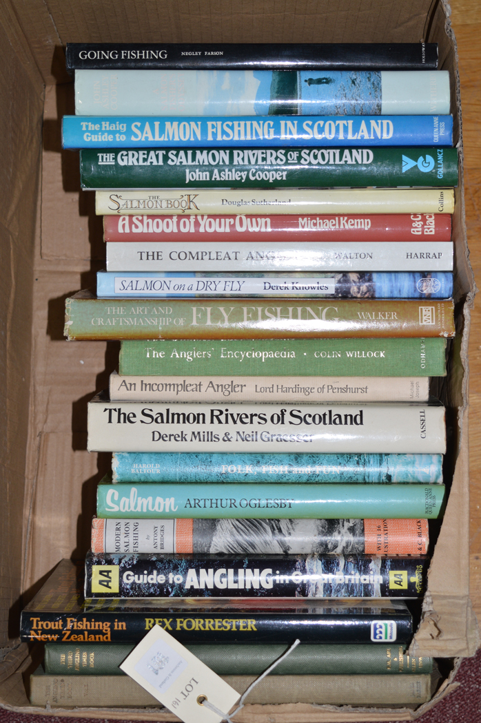 A collection of fishing books,