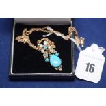 A Victorian style turquoise, pearl and diamond drop pendant,