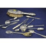 Silver items, to include: Georgian fancy backed teaspoon, by T.W.