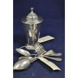 An Art Deco silver sugar castor, by Roberts & Belk,