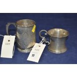 A silver christening cup, by Robert & Belk, Sheffield 1872; and another by Joseph Gloster Ltd,