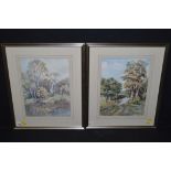 Watercolours, by Betty Miller - "River Mole, Fetcham Ferry" and "Ashtead Park, Surrey",