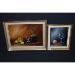 Oil paintings, by Jay Ward - fruit and wine glasses, both signed.