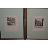 Coloured etchings, by Robert Kasimir - town scenes, signed.