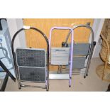 Three small folding step ladders, various.