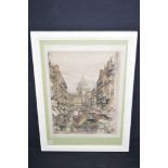 Colour etching, by Luigi Kasimir - "Fleet Street, London", signed.