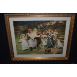 A colour print, after Sir Arthur J. Elsley - children playing.