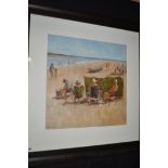 An oil painting, by Michael Ewart - beach scene with figures, signed.