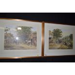 Colour prints, by J.L. Chapman - country scenes with draft horses, signed.