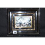 A Limoges enamel plaque, by Anne Thomas - winter scene, signed.
