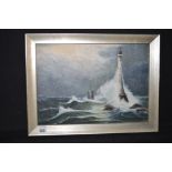An oil painting, by J.W. Gourlay - "Eddystone Lighthouse", signed.
