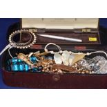 A silver yard-o-lead pen; and a quantity of costume jewellery, to include: bracelets and necklaces.