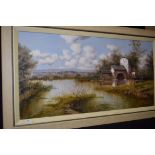 An oil painting, Pasquale Esposito - an Italian river landscape with watermill, signed,