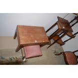 A mahogany commode with liner; an oak footstool;