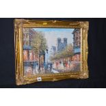 An oil painting - Continental street scene, by Burnett.