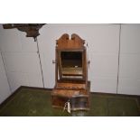 Small mahogany swing frame toilet mirror with fret cut frame, serpentine base, mirror replace,