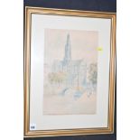 A watercolour, by Victor Noble Rainbird - a cathedral, signed and dated 1932, indistinct title.