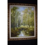 An oil painting, by Terence Evans - "Silver Birch & Pool", signed.