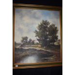 An oil painting, by *** Branntler - a country scene with two figures approaching a cottage, signed.