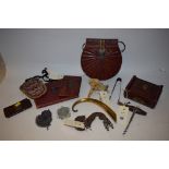 19th century leather purses; a corkscrew with brush; beaded purses;