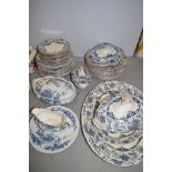 Part dinner set by Sirdar of a blue and white floral design.