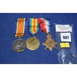 A group of three First World War medals awarded to Corporal J T W Penman,