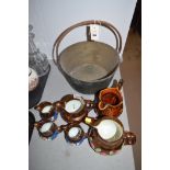 Metalware and ceramics, to include: a brass jam pan; together with copper lustre jugs.