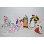 Seven Royal Doulton figurines, to include: 'Biddy Penny Farthing', HN1843; 'French Peasant',